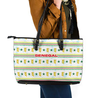 Senegal Christmas Leather Tote Bag with White-Green-Yellow Design, Golden Lion, and Festive Stars Motif - Wonder Print Shop