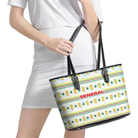 Senegal Christmas Leather Tote Bag with White-Green-Yellow Design, Golden Lion, and Festive Stars Motif - Wonder Print Shop