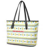 Senegal Christmas Leather Tote Bag with White-Green-Yellow Design, Golden Lion, and Festive Stars Motif - Wonder Print Shop