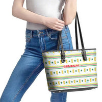 Senegal Christmas Leather Tote Bag with White-Green-Yellow Design, Golden Lion, and Festive Stars Motif - Wonder Print Shop
