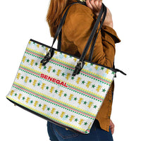 Senegal Christmas Leather Tote Bag with White-Green-Yellow Design, Golden Lion, and Festive Stars Motif - Wonder Print Shop