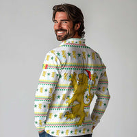 Senegal Christmas Long Sleeve Polo Shirt with White-Green-Yellow Design, Golden Lion, and Festive Stars Motif - Wonder Print Shop