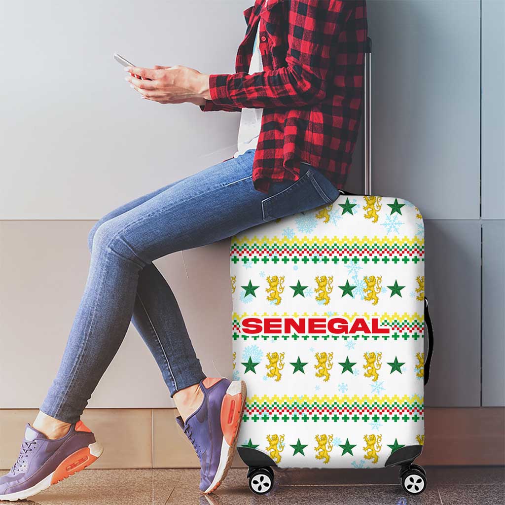 Senegal Christmas Luggage Cover with White-Green-Yellow Design, Golden Lion, and Festive Stars Motif - Wonder Print Shop