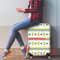 Senegal Christmas Luggage Cover with White-Green-Yellow Design, Golden Lion, and Festive Stars Motif - Wonder Print Shop