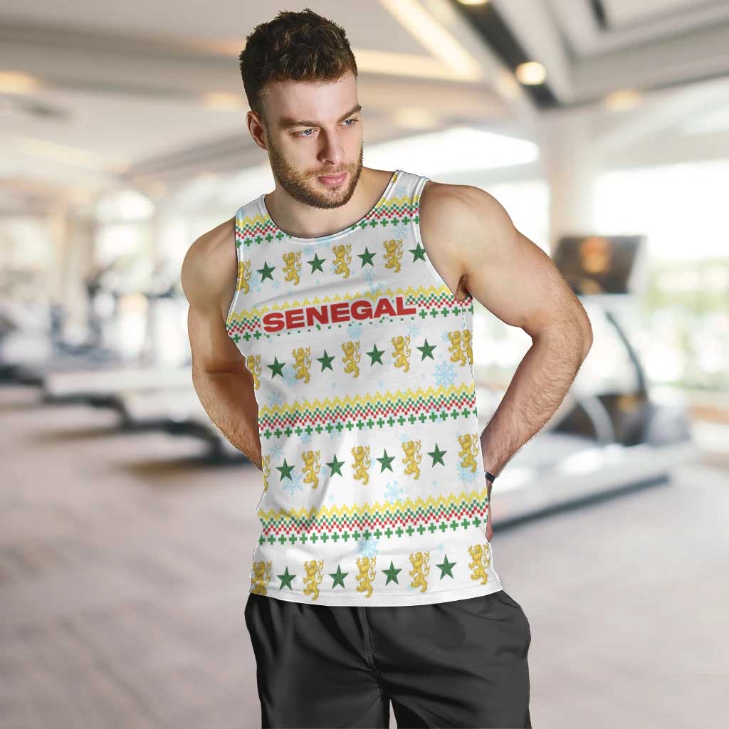 Senegal Christmas Men Tank Top with White-Green-Yellow Design, Golden Lion, and Festive Stars Motif - Wonder Print Shop