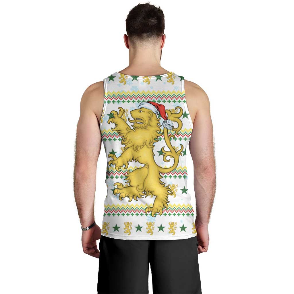 Senegal Christmas Men Tank Top with White-Green-Yellow Design, Golden Lion, and Festive Stars Motif - Wonder Print Shop