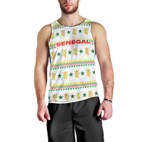 Senegal Christmas Men Tank Top with White-Green-Yellow Design, Golden Lion, and Festive Stars Motif - Wonder Print Shop