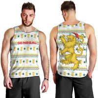 Senegal Christmas Men Tank Top with White-Green-Yellow Design, Golden Lion, and Festive Stars Motif - Wonder Print Shop