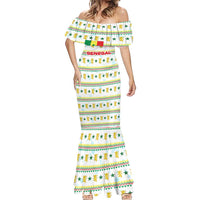 Senegal Christmas Mermaid Dress with White-Green-Yellow Design, Golden Lion, and Festive Stars Motif - Wonder Print Shop