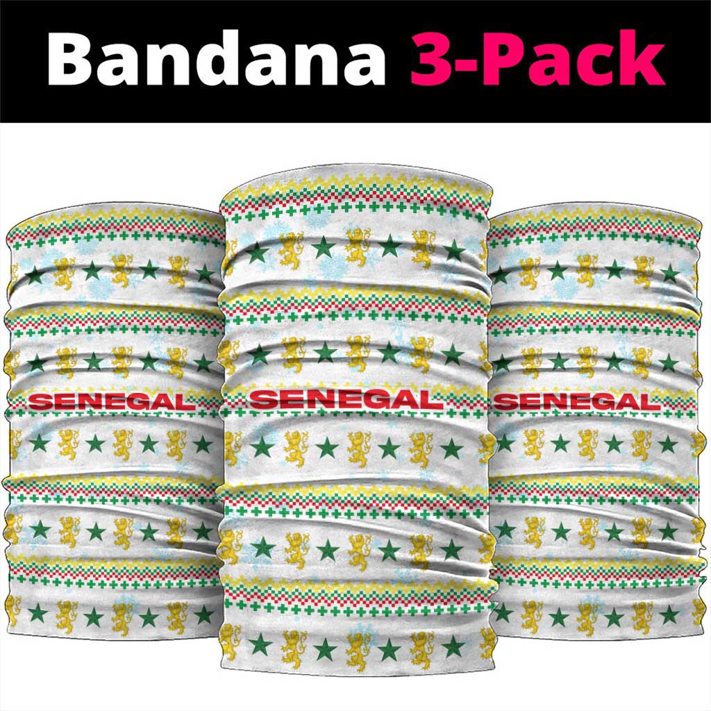 Senegal Christmas Neck Gaiter with White-Green-Yellow Design, Golden Lion, and Festive Stars Motif - Wonder Print Shop