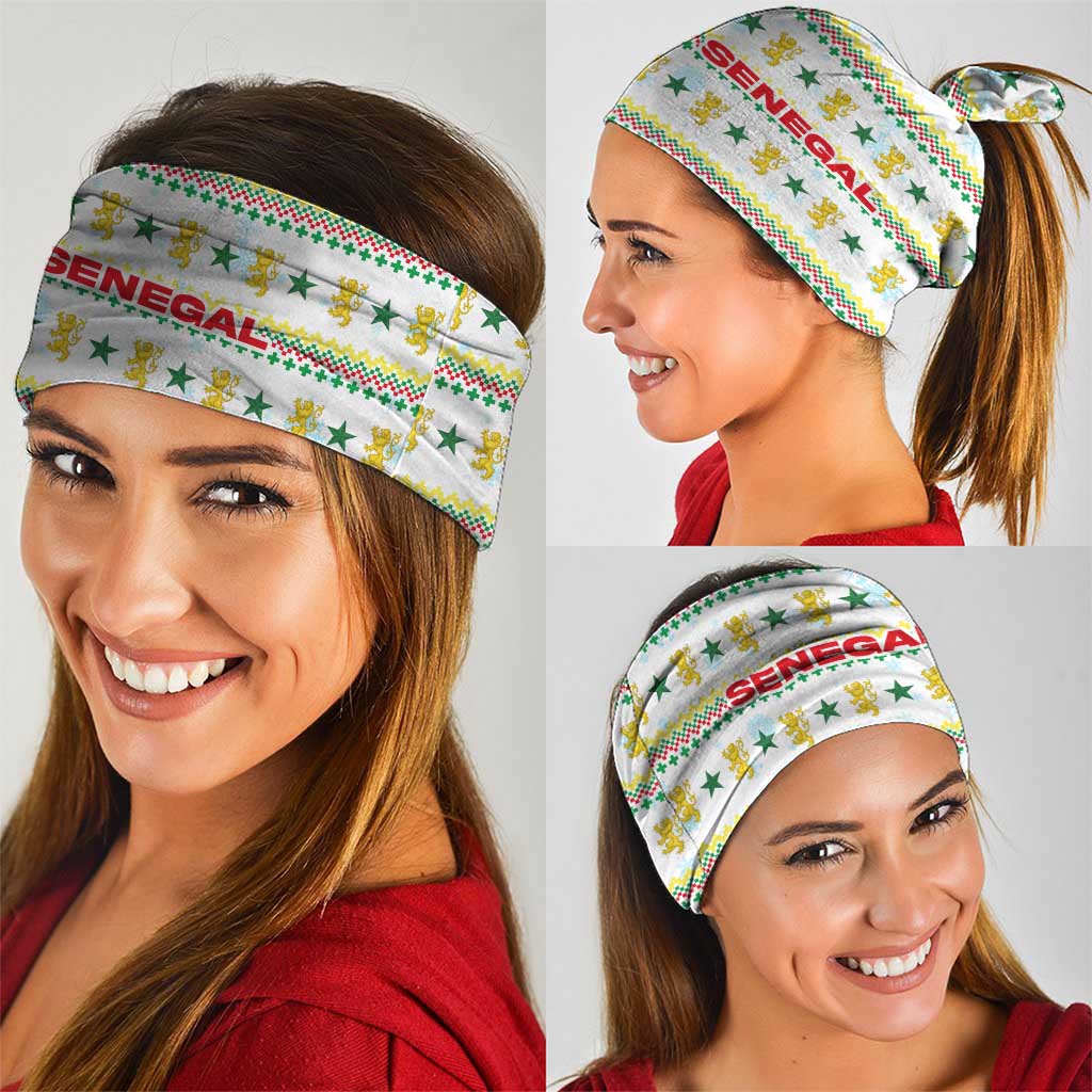 Senegal Christmas Neck Gaiter with White-Green-Yellow Design, Golden Lion, and Festive Stars Motif - Wonder Print Shop