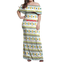 Senegal Christmas Off Shoulder Maxi Dress with White-Green-Yellow Design, Golden Lion, and Festive Stars Motif - Wonder Print Shop