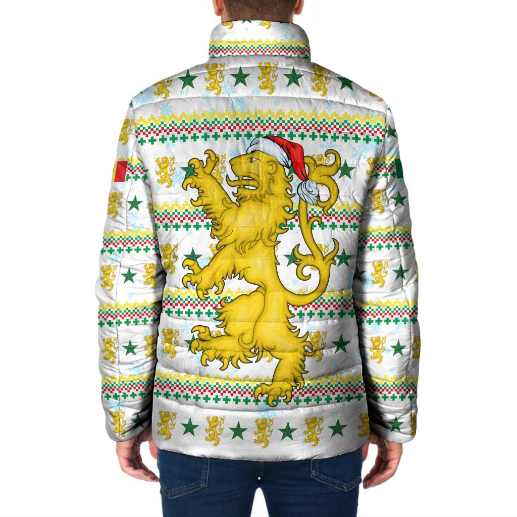 Senegal Christmas Padded Jacket with White-Green-Yellow Design, Golden Lion, and Festive Stars Motif - Wonder Print Shop