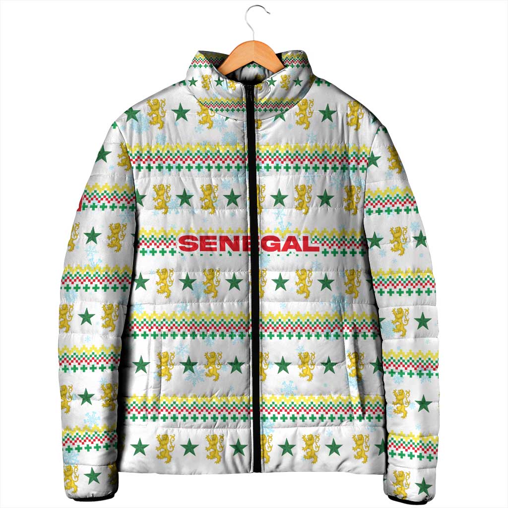 Senegal Christmas Padded Jacket with White-Green-Yellow Design, Golden Lion, and Festive Stars Motif - Wonder Print Shop