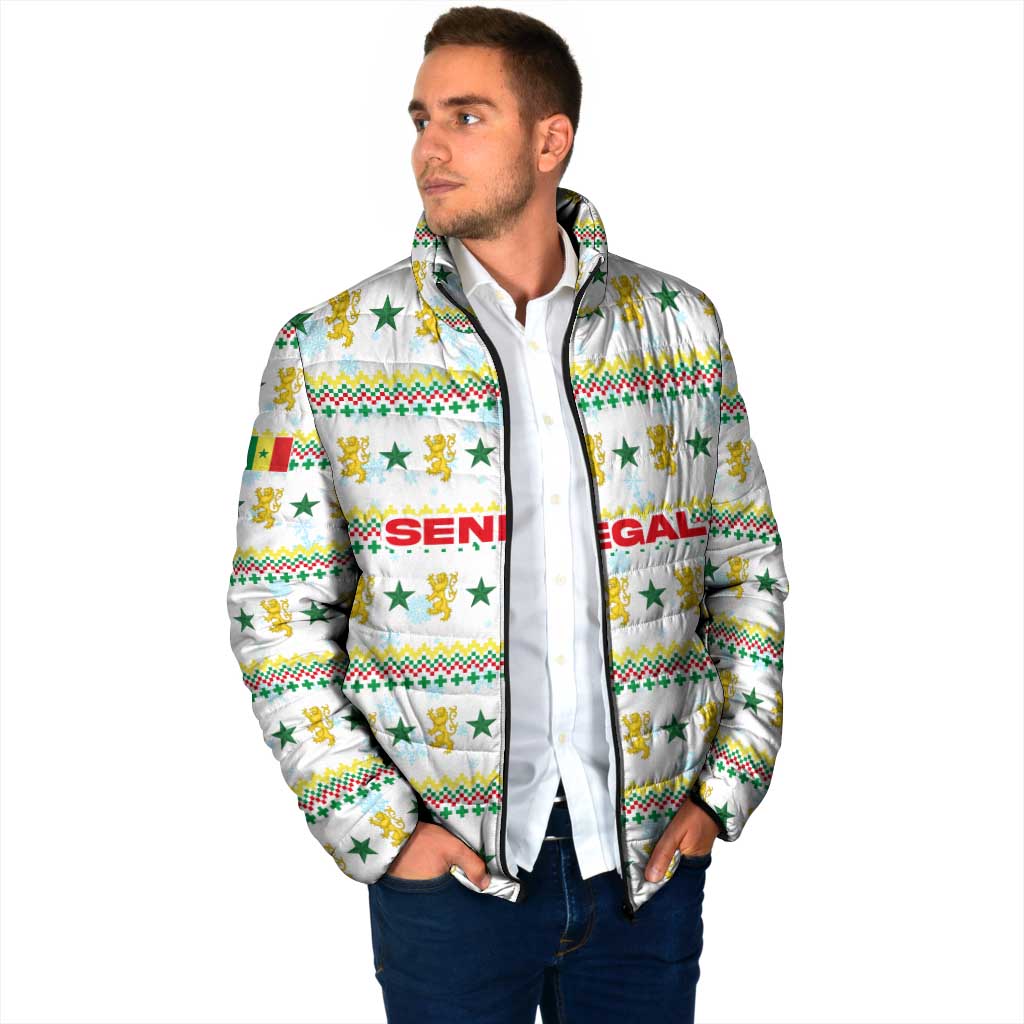 Senegal Christmas Padded Jacket with White-Green-Yellow Design, Golden Lion, and Festive Stars Motif - Wonder Print Shop