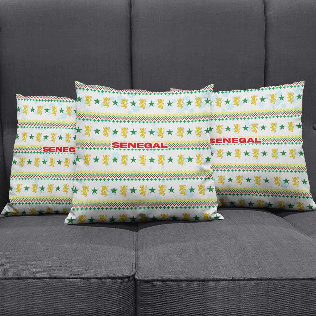 Senegal Christmas Pillow Cover with White-Green-Yellow Design, Golden Lion, and Festive Stars Motif - Wonder Print Shop