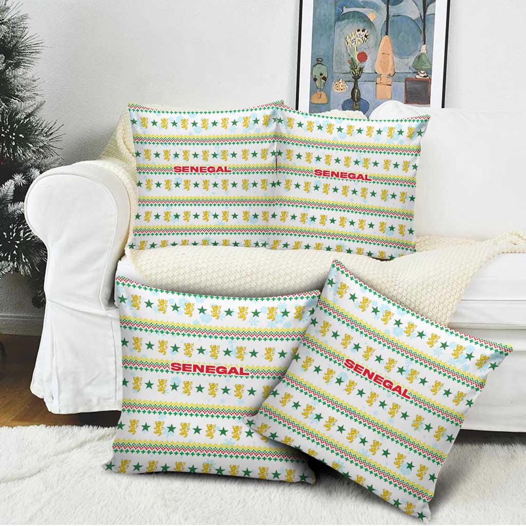 Senegal Christmas Pillow Cover with White-Green-Yellow Design, Golden Lion, and Festive Stars Motif - Wonder Print Shop