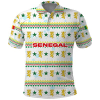 Senegal Christmas Polo Shirt with White-Green-Yellow Design, Golden Lion, and Festive Stars Motif - Wonder Print Shop