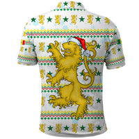 Senegal Christmas Polo Shirt with White-Green-Yellow Design, Golden Lion, and Festive Stars Motif - Wonder Print Shop