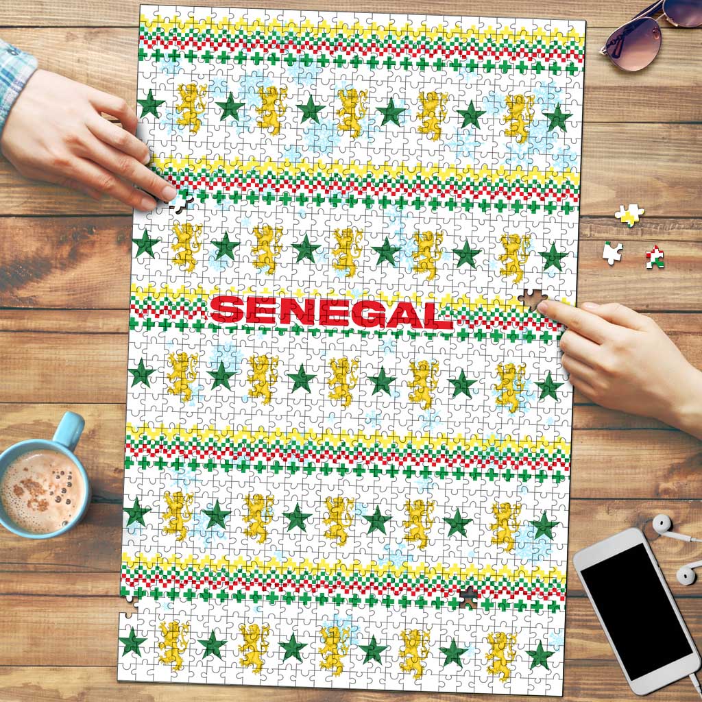 Senegal Christmas Puzzle with White-Green-Yellow Design, Golden Lion, and Festive Stars Motif - Wonder Print Shop