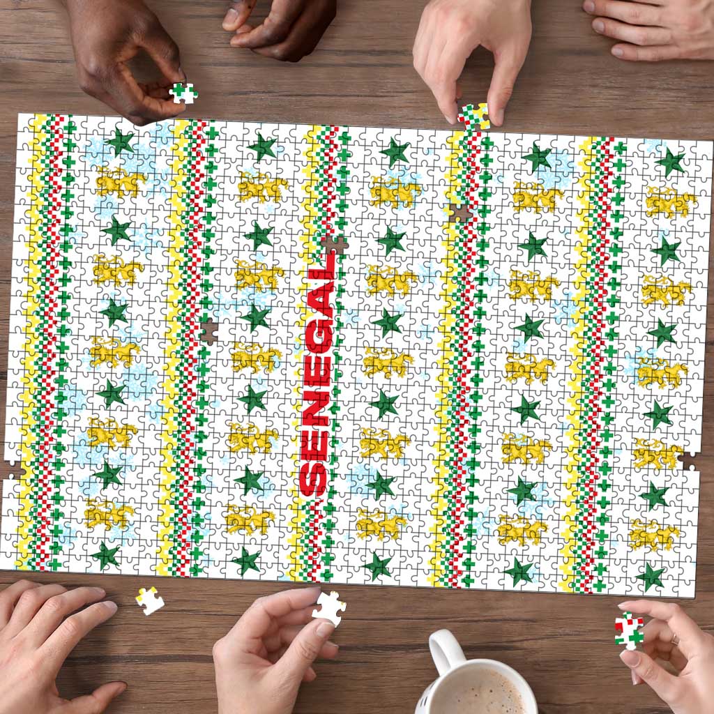 Senegal Christmas Puzzle with White-Green-Yellow Design, Golden Lion, and Festive Stars Motif - Wonder Print Shop