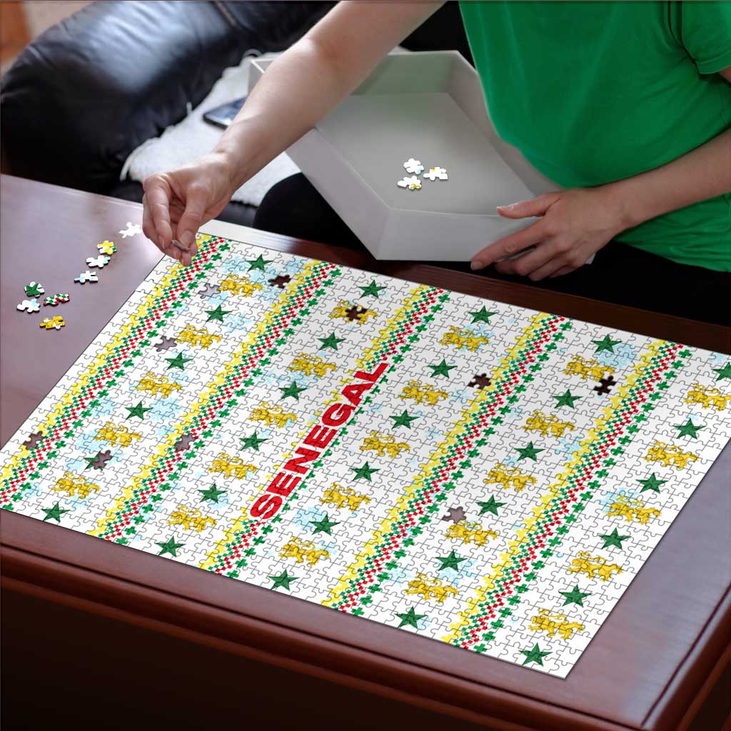 Senegal Christmas Puzzle with White-Green-Yellow Design, Golden Lion, and Festive Stars Motif - Wonder Print Shop