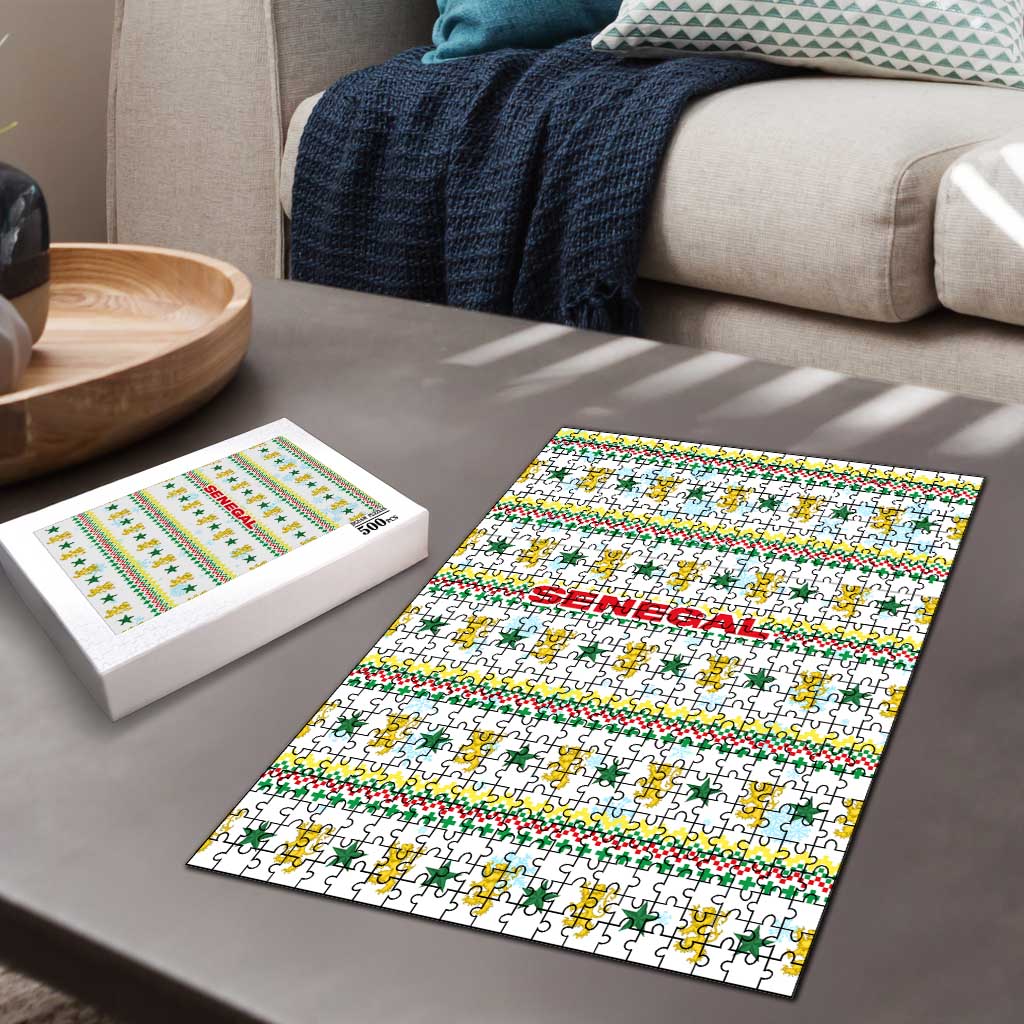 Senegal Christmas Puzzle with White-Green-Yellow Design, Golden Lion, and Festive Stars Motif - Wonder Print Shop