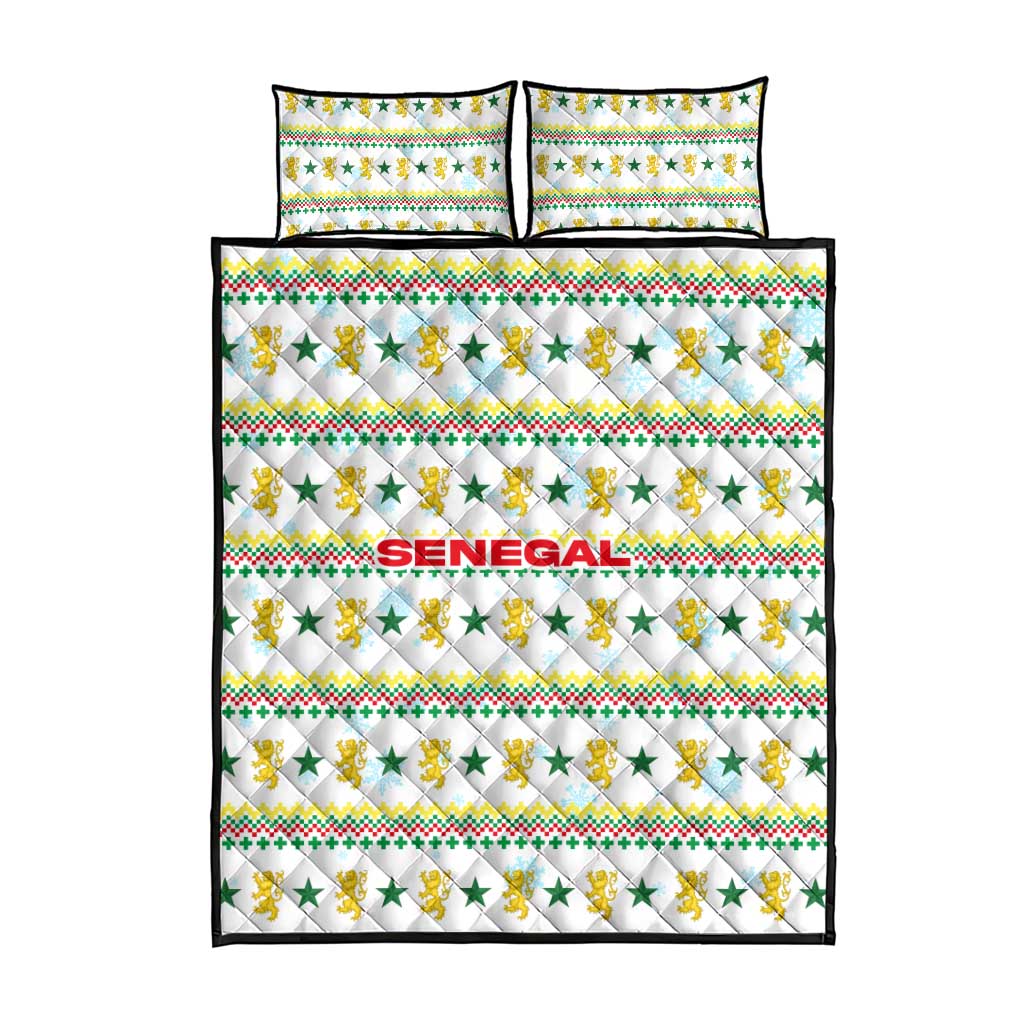 Senegal Christmas Quilt Bed Set with White-Green-Yellow Design, Golden Lion, and Festive Stars Motif - Wonder Print Shop