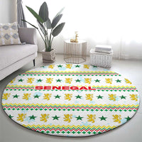 Senegal Christmas Round Carpet with White-Green-Yellow Design, Golden Lion, and Festive Stars Motif - Wonder Print Shop