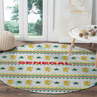 Senegal Christmas Round Carpet with White-Green-Yellow Design, Golden Lion, and Festive Stars Motif - Wonder Print Shop