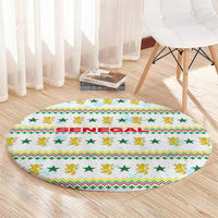 Senegal Christmas Round Carpet with White-Green-Yellow Design, Golden Lion, and Festive Stars Motif - Wonder Print Shop