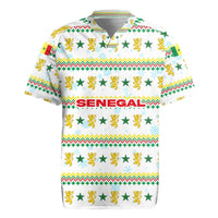 Senegal Christmas Rugby Jersey with White-Green-Yellow Design, Golden Lion, and Festive Stars Motif - Wonder Print Shop