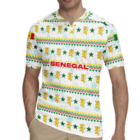 Senegal Christmas Rugby Jersey with White-Green-Yellow Design, Golden Lion, and Festive Stars Motif - Wonder Print Shop