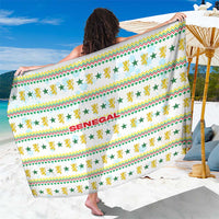 Senegal Christmas Sarong with White-Green-Yellow Design, Golden Lion, and Festive Stars Motif - Wonder Print Shop