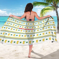Senegal Christmas Sarong with White-Green-Yellow Design, Golden Lion, and Festive Stars Motif - Wonder Print Shop