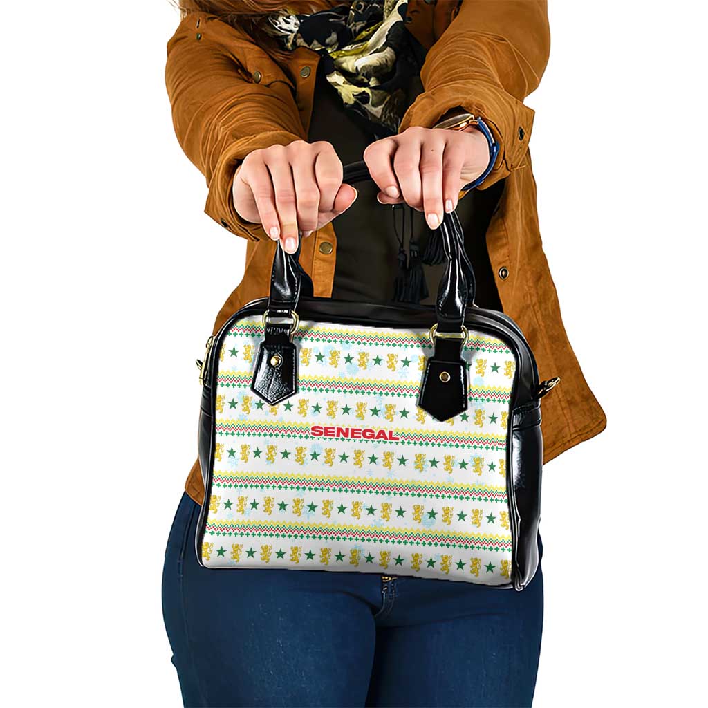 Senegal Christmas Shoulder Handbag with White-Green-Yellow Design, Golden Lion, and Festive Stars Motif - Wonder Print Shop