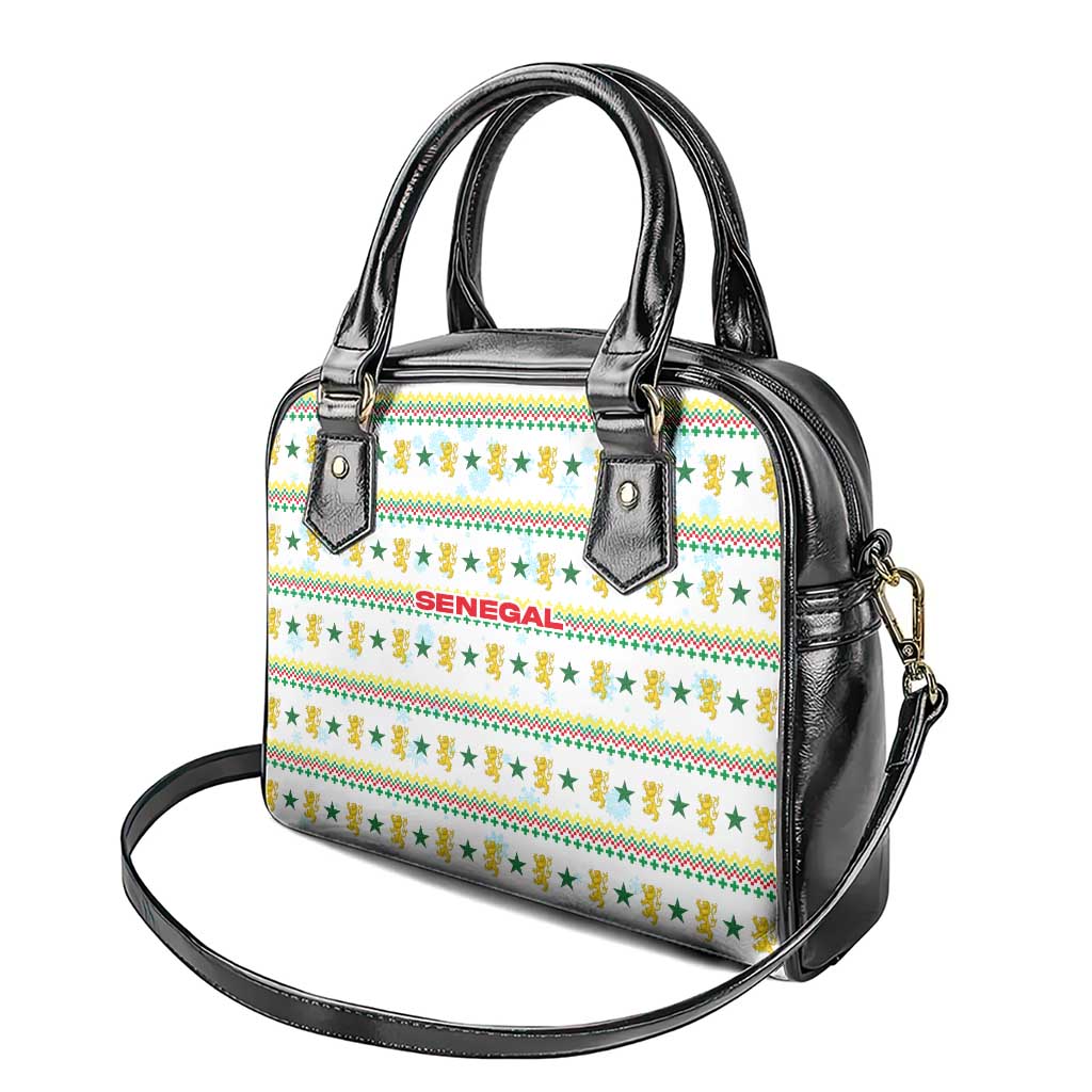 Senegal Christmas Shoulder Handbag with White-Green-Yellow Design, Golden Lion, and Festive Stars Motif - Wonder Print Shop