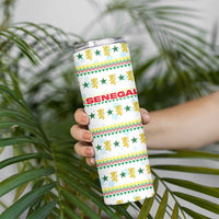 Senegal Christmas Skinny Tumbler with White-Green-Yellow Design, Golden Lion, and Festive Stars Motif - Wonder Print Shop