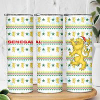 Senegal Christmas Skinny Tumbler with White-Green-Yellow Design, Golden Lion, and Festive Stars Motif - Wonder Print Shop