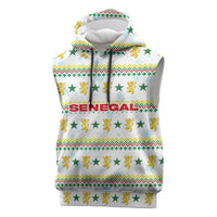 Senegal Christmas Sleeveless Hoodie with White-Green-Yellow Design, Golden Lion, and Festive Stars Motif - Wonder Print Shop