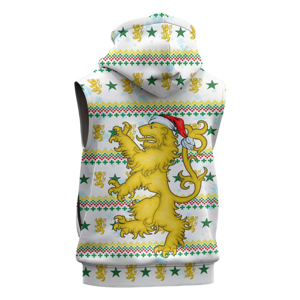 Senegal Christmas Sleeveless Hoodie with White-Green-Yellow Design, Golden Lion, and Festive Stars Motif - Wonder Print Shop