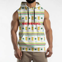 Senegal Christmas Sleeveless Hoodie with White-Green-Yellow Design, Golden Lion, and Festive Stars Motif - Wonder Print Shop