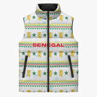 Senegal Christmas Sleeveless Puffer Jacket with White-Green-Yellow Design, Golden Lion, and Festive Stars Motif - Wonder Print Shop