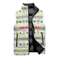 Senegal Christmas Sleeveless Puffer Jacket with White-Green-Yellow Design, Golden Lion, and Festive Stars Motif - Wonder Print Shop