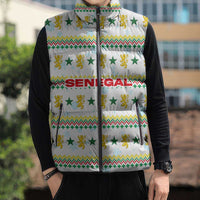 Senegal Christmas Sleeveless Puffer Jacket with White-Green-Yellow Design, Golden Lion, and Festive Stars Motif - Wonder Print Shop