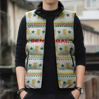 Senegal Christmas Sleeveless Puffer Jacket with White-Green-Yellow Design, Golden Lion, and Festive Stars Motif - Wonder Print Shop
