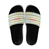 Senegal Christmas Slide Sandals with White-Green-Yellow Design, Golden Lion, and Festive Stars Motif - Wonder Print Shop