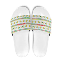 Senegal Christmas Slide Sandals with White-Green-Yellow Design, Golden Lion, and Festive Stars Motif - Wonder Print Shop