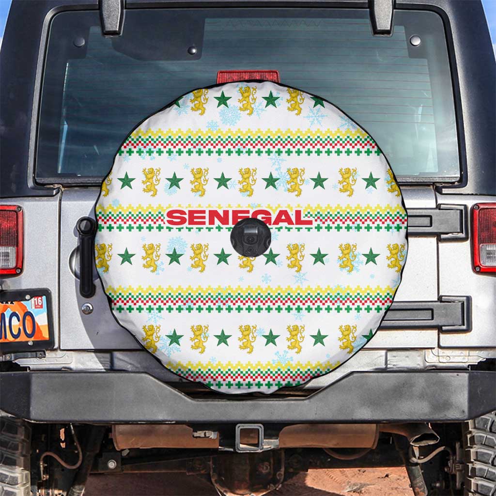 Senegal Christmas Spare Tire Cover with White-Green-Yellow Design, Golden Lion, and Festive Stars Motif - Wonder Print Shop