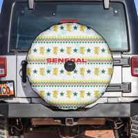 Senegal Christmas Spare Tire Cover with White-Green-Yellow Design, Golden Lion, and Festive Stars Motif - Wonder Print Shop